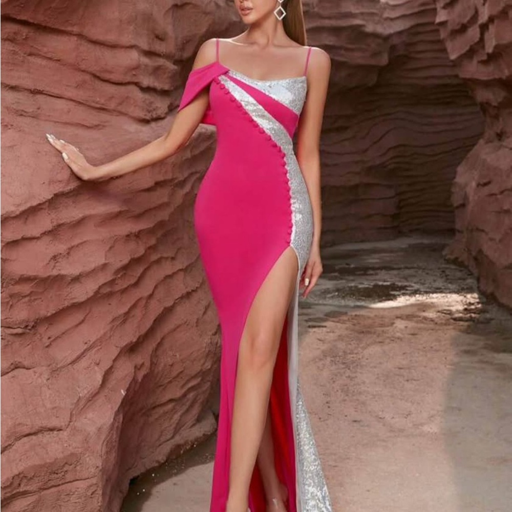 Elegant Pink and Silver Evening Gown